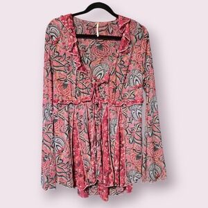 Free People Wildest Dreams Tunic in the Raspberry Combo Print Women's Size L EUC